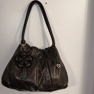 Brighton Breelan Python Snake Embossed Patent Leather Hobo